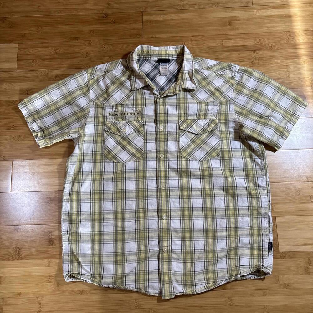 Patagonia x New Belgium Shirt L Organic Cotton Plaid Button-Up Trees Logo